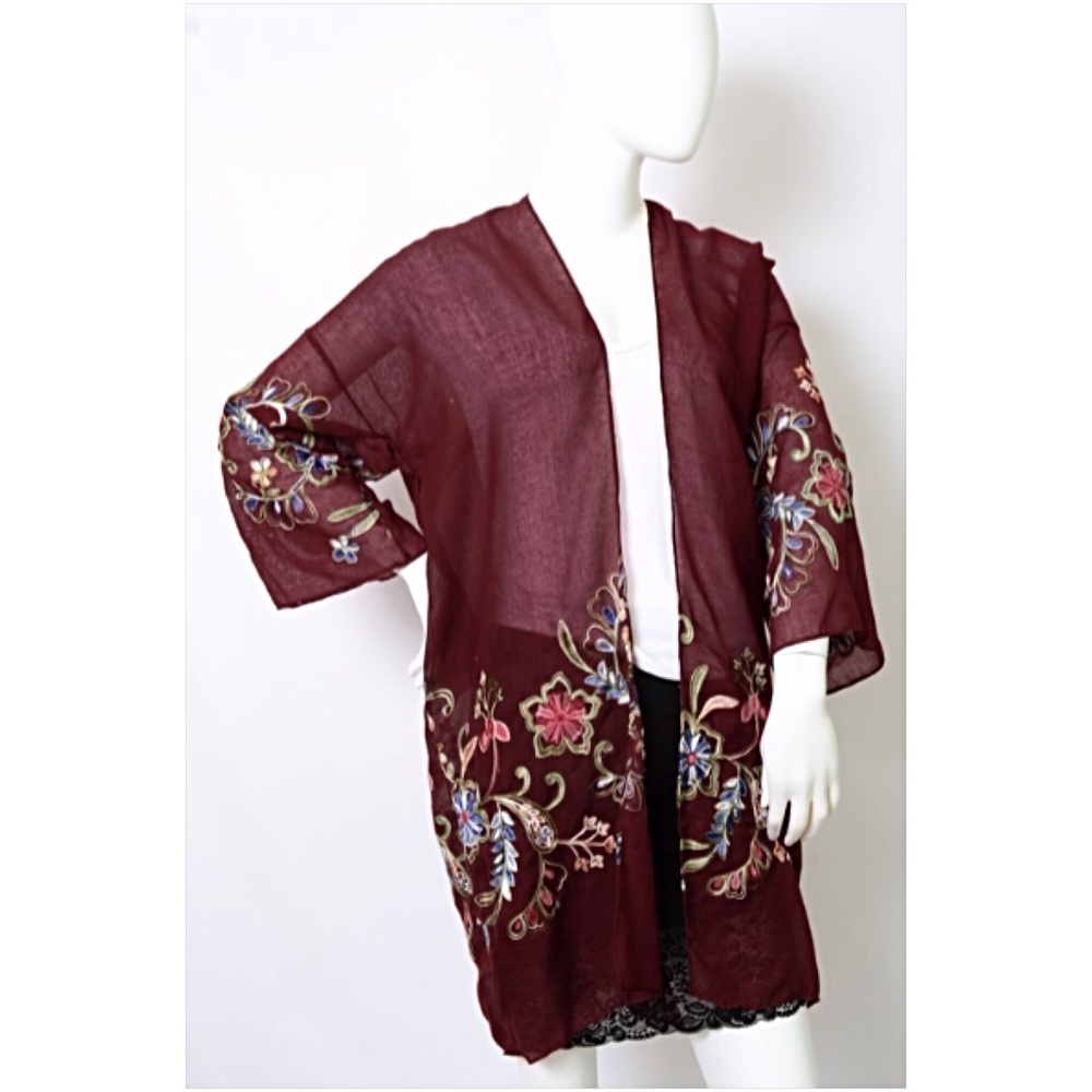 ‼️SALE Boho Floral Embroidered Kimono Cardi O/S - Picture 4 of 5